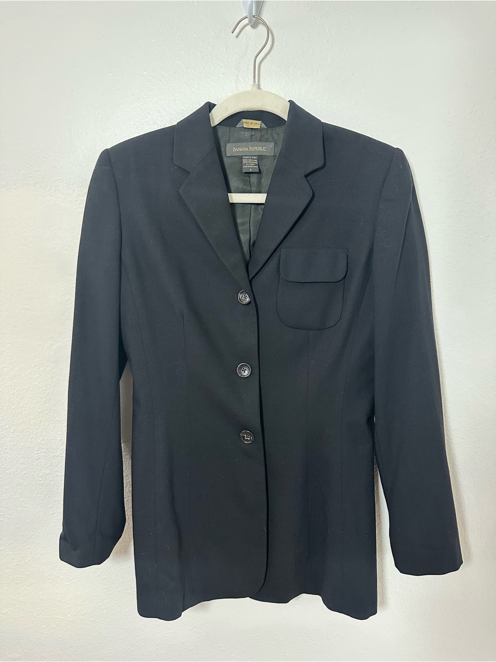 Vintage 90’s Banana Republic Black Italian Tailored Wool Blazer Button Front 2